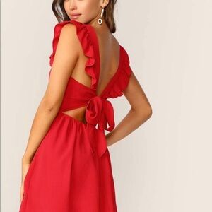 red dress with back tie and flutter sleeves - size medium